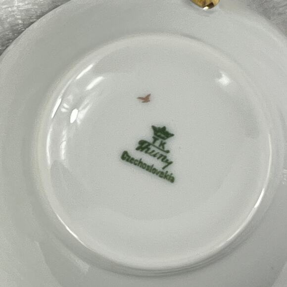 Thuny Czechoslovakia Porcelain Tea Cups Set Of 8 Floral Garland Gold Trim - Picture 5 of 15